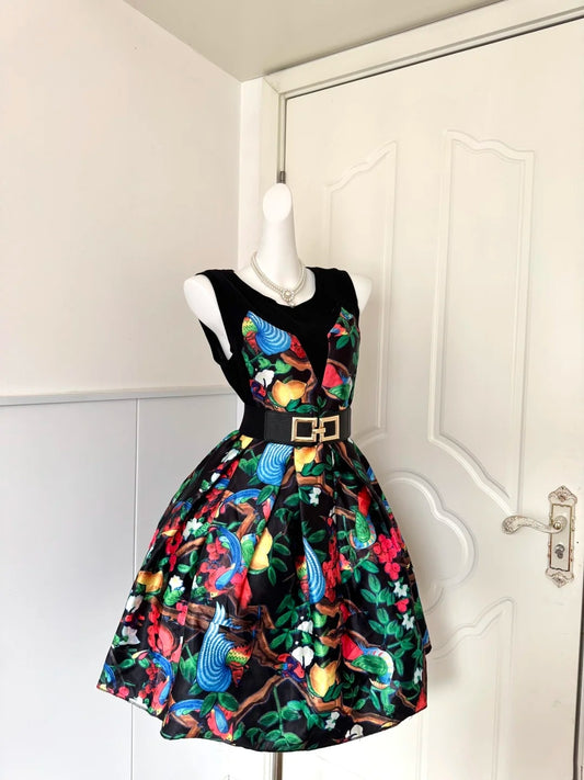 Pretty Jewel Neck A-Line Birthday Dresses Printed Homecoming Dress AP6045