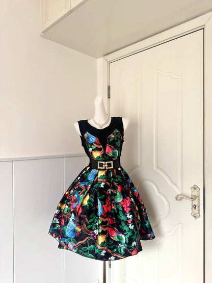 Pretty Jewel Neck A-Line Birthday Dresses Printed Homecoming Dress AP6045