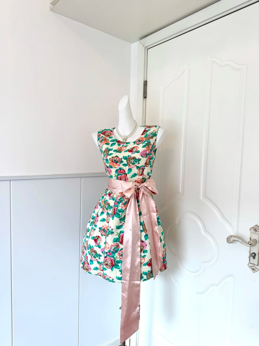 Fancy Jewel Neck A-Line Birthday Dresses With Bow Ribbon Floral Homecoming Dress AP6046