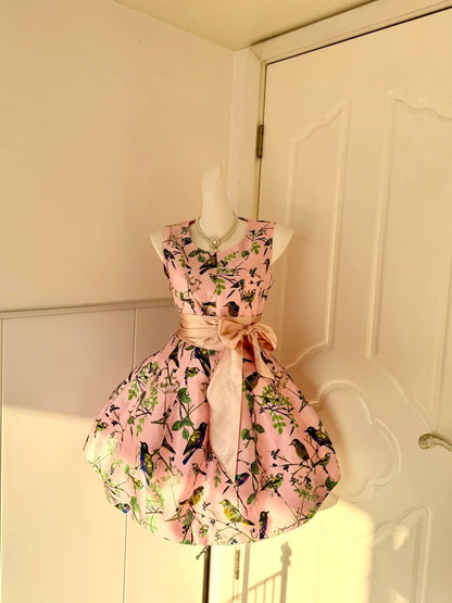 Hot Girls Jewel Neck A-Line Birthday Dresses Bow Printed Homecoming Dress AP6048