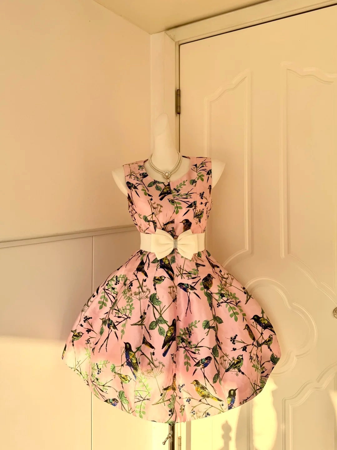 Hot Girls Jewel Neck A-Line Birthday Dresses Bow Printed Homecoming Dress AP6048
