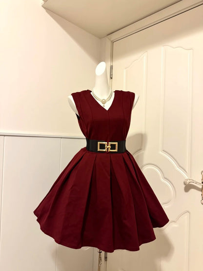 Hottie Jewel Neck A-Line Birthday Dresses Red Pleated Homecoming Dress AP6050