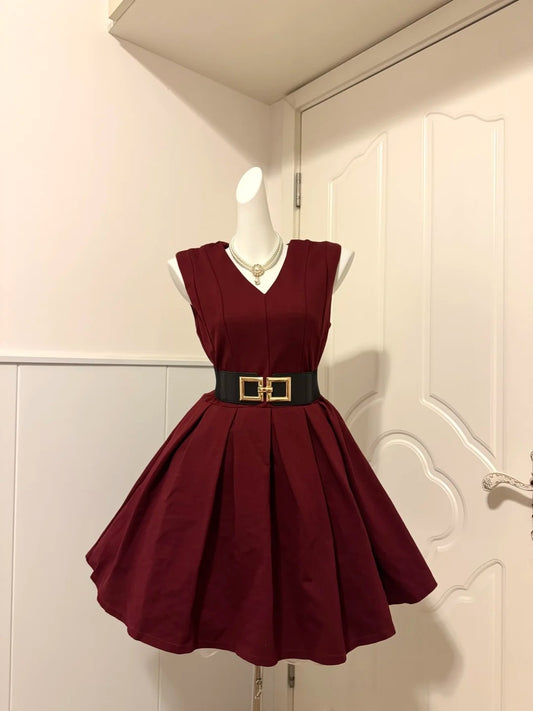 Hottie Jewel Neck A-Line Birthday Dresses Red Pleated Homecoming Dress AP6050