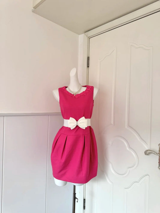 Y2K Style Jewel Neck Sheath Birthday Gowns Applique Bow Homecoming Dress AP6051