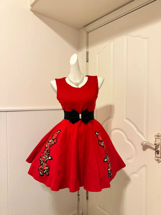 New Tendency Jewel Neck A-Line Birthday Dresses Appliques Bow Red Homecoming Dress AP6053