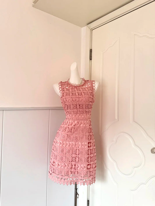 Delicate Jewel Neck Sheath Birthday Gowns Pink Cutout Homecoming Dress AP6054
