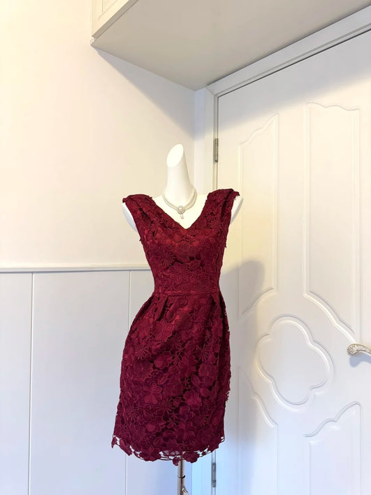Fairy V Neck Sheath Birthday Gowns Red Appliques Homecoming Dress AP6055