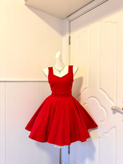 Refined A-Line Spaghetti Strap Birthday Gowns Red Backless Homecoming Dress AP6059