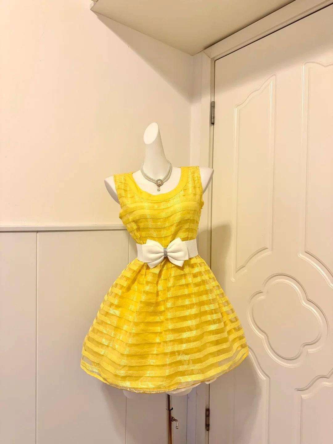 Enchanting Jewel Neck A-Line Birthday Dresses Bow Yellow Homecoming Dress AP6061