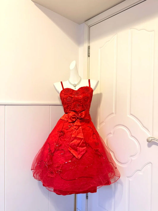 Splendid A-Line Spaghetti Strap Birthday Gowns Sequins Appliques Red Homecoming Dress AP6067