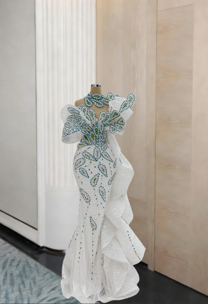 Avant-Garde One-Shoulder Ruffled Mermaid Evening Dresses Sequins Beading Prom Dress AP6070
