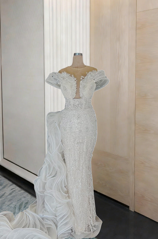 Eye-Catching Illusion Neck Mermaid Evening Dresses Sequins Beading Prom Dress AP6071
