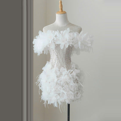 Cozy Sheath Off-Shoulder Birthday Gowns Appliques Sequins Beads Lace Homecoming Dress AP6078