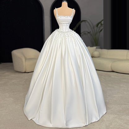 Fabulous A-Line Spaghetti Strap Bridal Gowns Beads Satin Wedding Dress AP6082