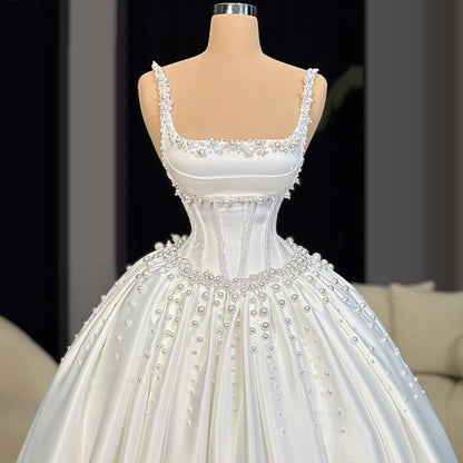Fabulous A-Line Spaghetti Strap Bridal Gowns Beads Satin Wedding Dress AP6082