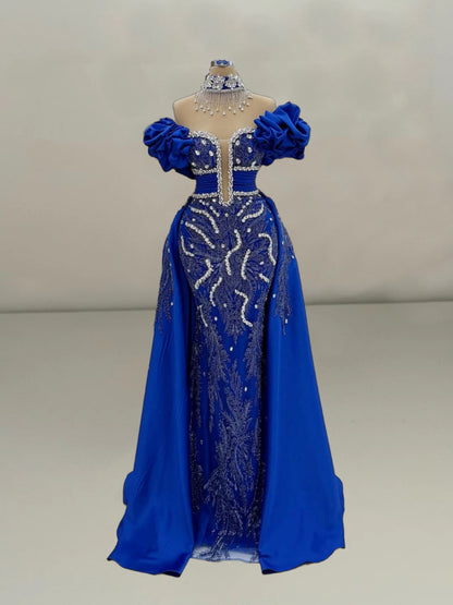 Artistic Off Shoulder Ruffles Mermaid Evening Dresses Crystals Sequins Prom Dress AP6093