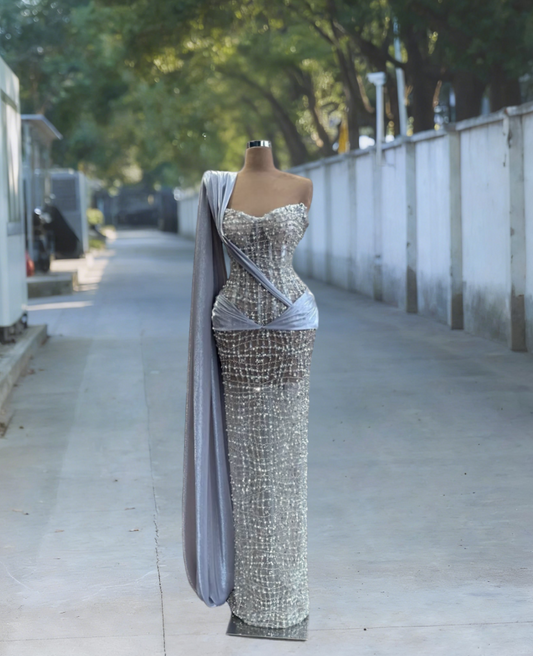 Alluring One Shoulder Sheath Sweet 16th Dresses Blue Sash Beads Sequins Prom Dress AP6097