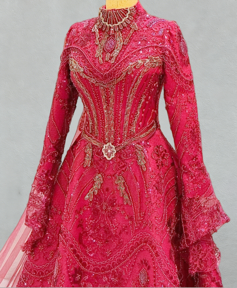 Fashionable A-Line High Collar Sweet 16th Dresses Appliques Sequins Long Sleeve Prom Dress AP6106