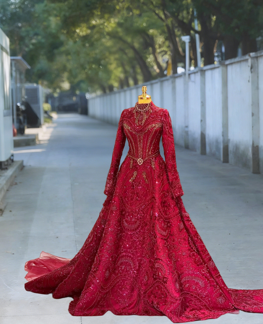 Fashionable A-Line High Collar Sweet 16th Dresses Appliques Sequins Long Sleeve Prom Dress AP6106