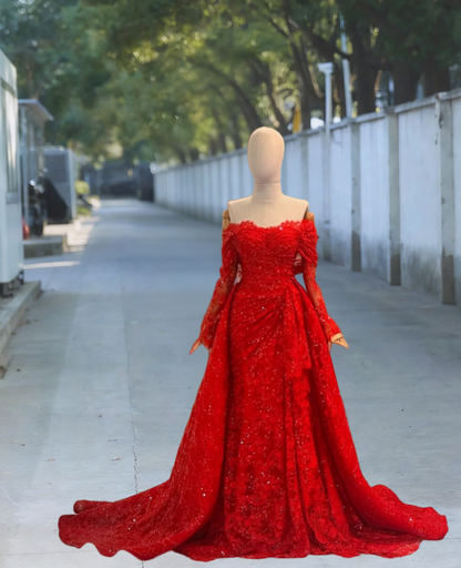 Charming Off-Shoulder A-Line Sweet 16th Dresses Lace Long Sleeve Lace Sequins Prom Dress AP6108