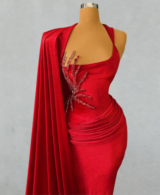 Simple Sheath Asymmetric Neck Sweet 16th Dresses With Sash Crystals Red Prom Dress AP6111