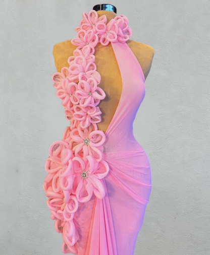 Dopamine Style Sheath Cutout Halter Neck Evening Gowns 3D Appliques Crystals High Slit Prom Dress AP6113