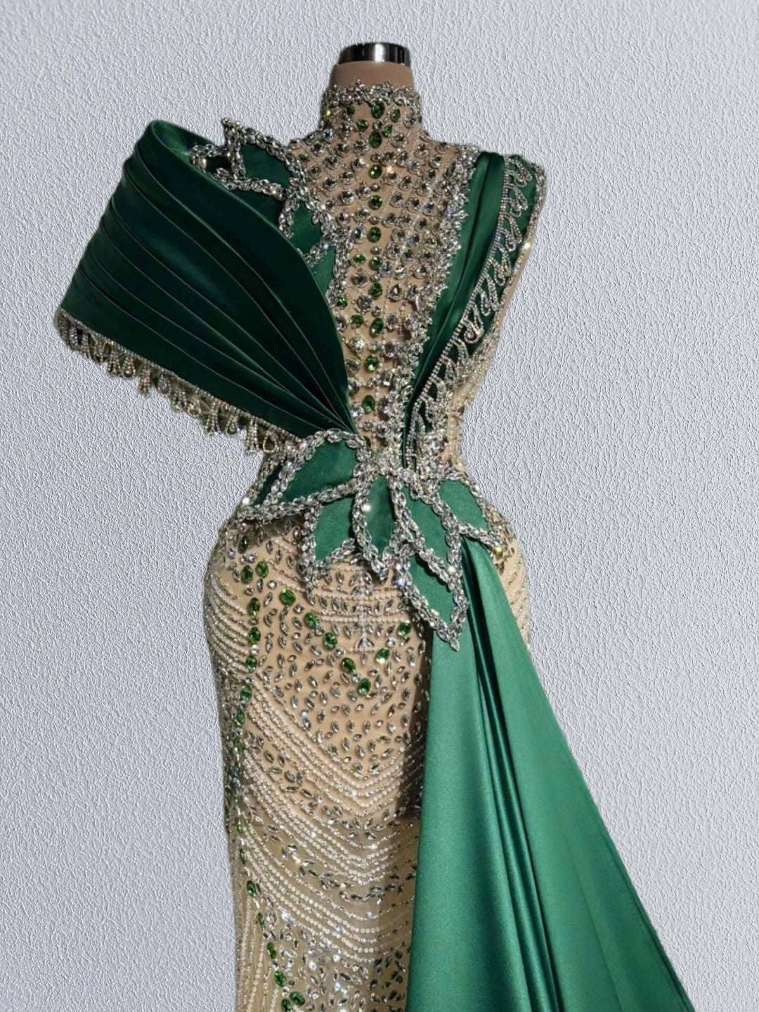 Stylish Sheath High Collar Green Sash Sweet 16th Dresses Beading Crystals Prom Dress AP6118