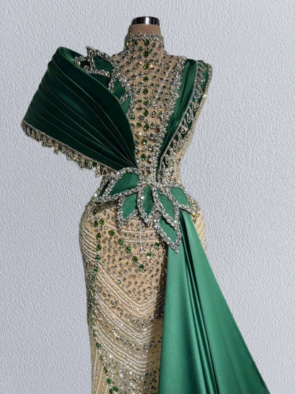 Stylish Sheath High Collar Green Sash Sweet 16th Dresses Beading Crystals Prom Dress AP6118
