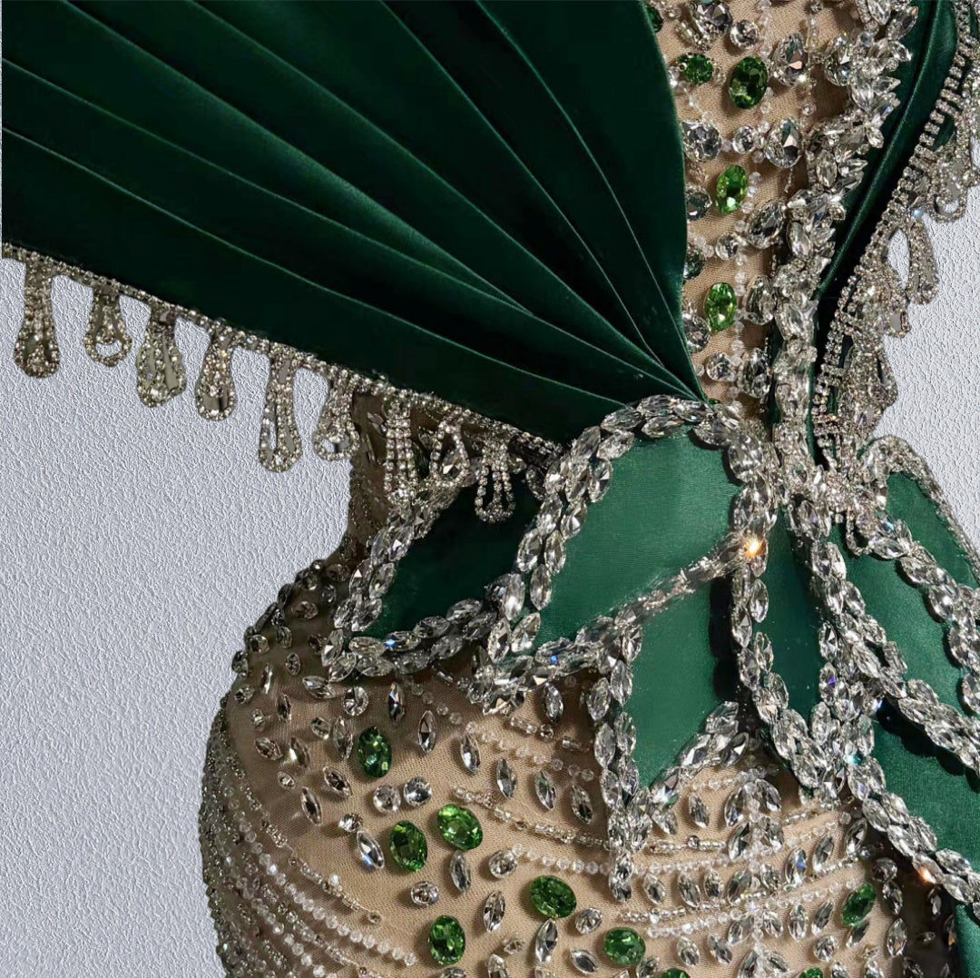 Stylish Sheath High Collar Green Sash Sweet 16th Dresses Beading Crystals Prom Dress AP6118