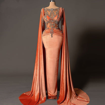 Glittering Boat Neck Sheath Evening Dress Long Sleeve Beading Prom Dress AP6125