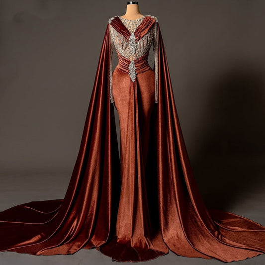 Modern Jewel Neck Sheath Evening Dress Beading Long Sleeve Crystals Prom Dress AP6126