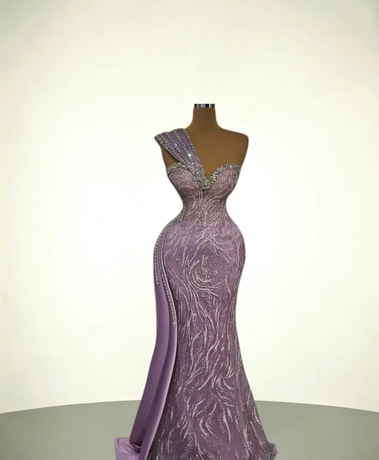 Maximalism One-Shoulder Mermaid Evening Dresses Rhinestones Sequins Prom Dress AP6129