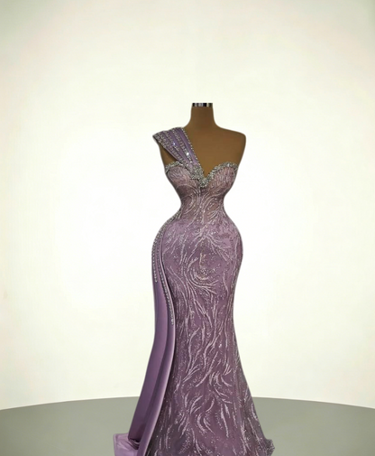 Maximalism One-Shoulder Mermaid Evening Dresses Rhinestones Sequins Prom Dress AP6129
