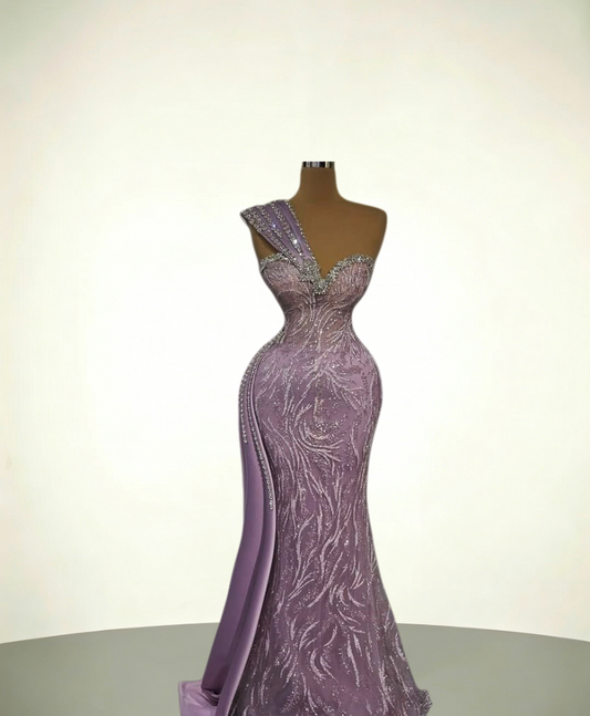 Maximalism One-Shoulder Mermaid Evening Dresses Rhinestones Sequins Prom Dress AP6129