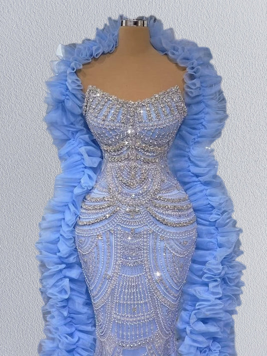 Enchanting Strapless Evening Mermaid Dress Beading Crystals Prom Dress AP6145