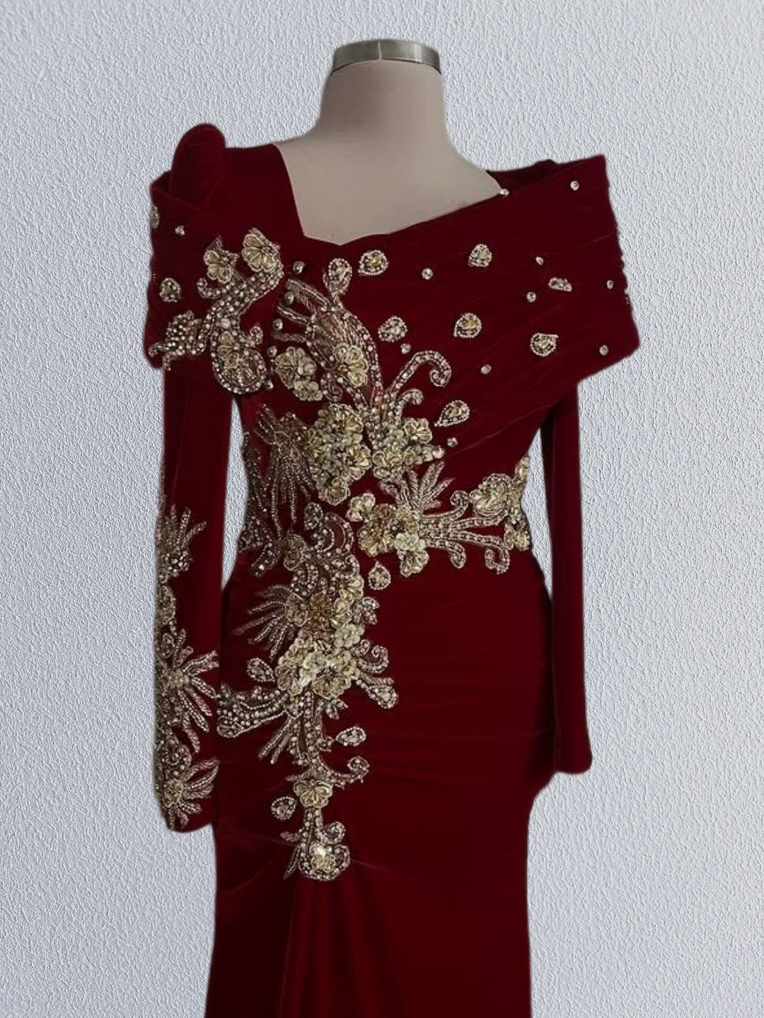 Superb Sheath Asymmetric Neck Evening Dress Long Sleeve Appliques Beading Prom Dress AP6146