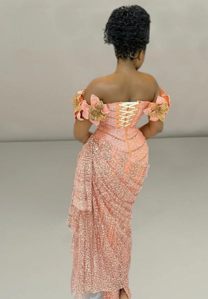 Eye-Catching Off-Shoulder Sheath Sweet 16th Dresses Handmade Flowers Sequins Prom Dress AP6156