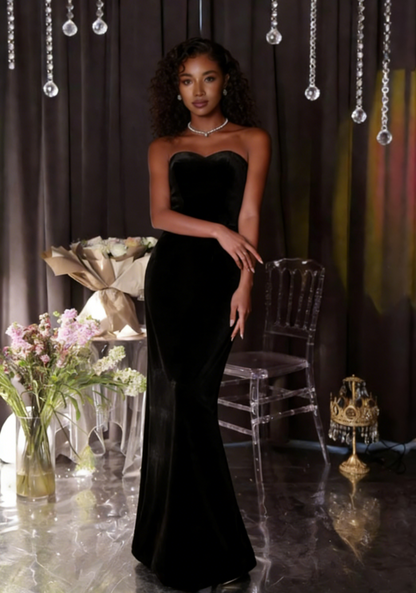 Gothic-Style Strapless Evening Mermaid Dress Black Prom Dress AP6158