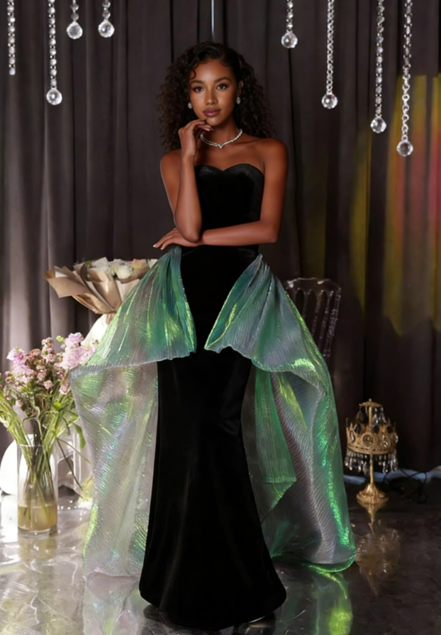 Gothic-Style Strapless Evening Mermaid Dress Black Prom Dress AP6158