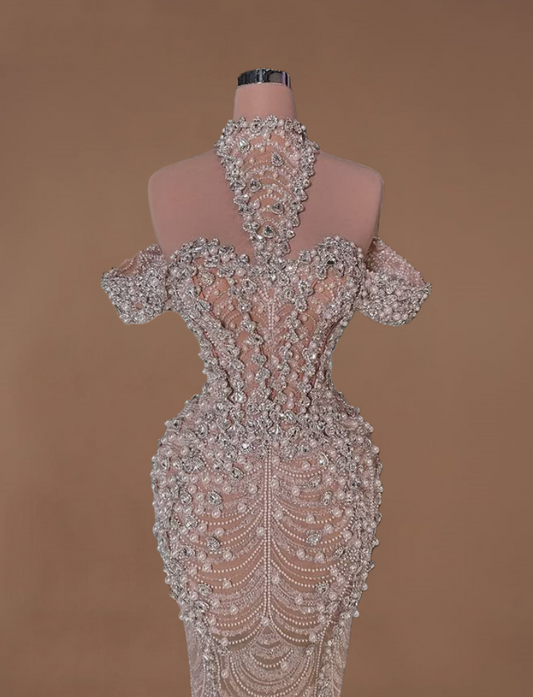 Sleek Off-Shoulder Sheath Sweet 16th Dresses Beading Rhinestones Prom Dress AP6160