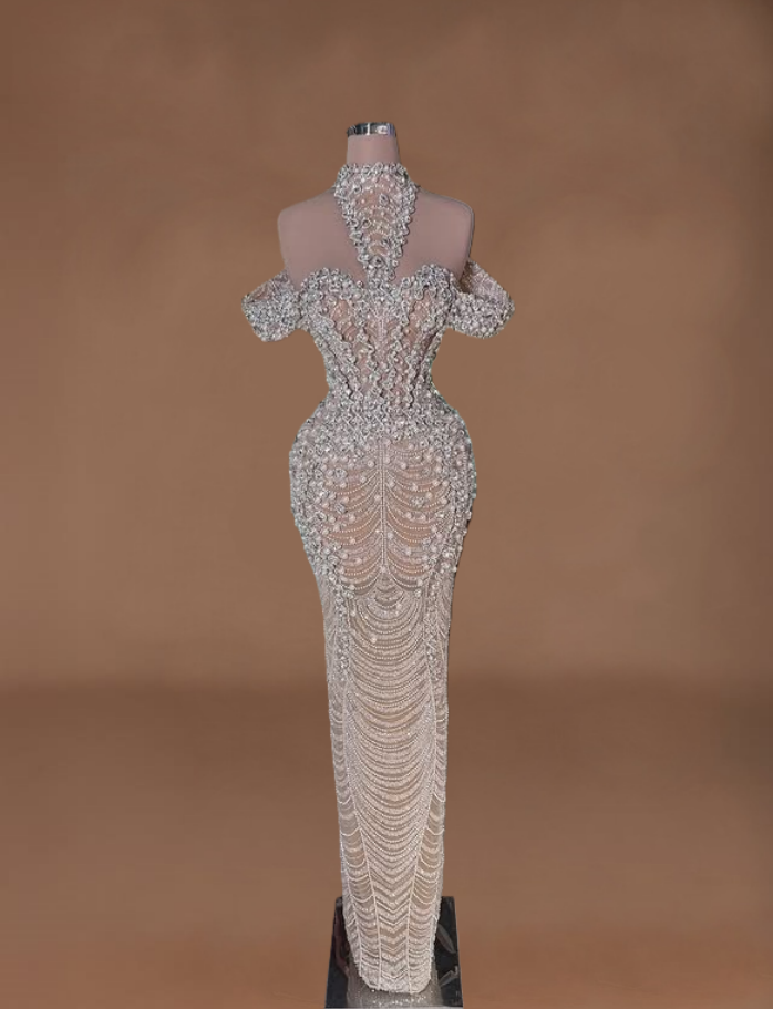 Sleek Off-Shoulder Sheath Sweet 16th Dresses Beading Rhinestones Prom Dress AP6160