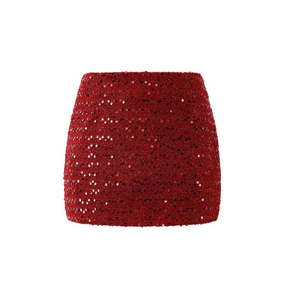 Chic Crystal Embellished Jacket Bodycon Full Sequin Mini Skirt Elegant Burgundy Red Faux Fur Trim Two Piece Winter Festive Set Short Dress AP6168