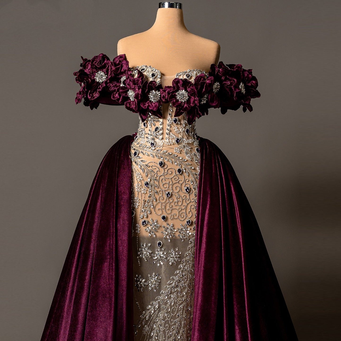 Artistic A-Line Off-Shoulder Evening Dress Beading Crystals Prom Dress AP6177