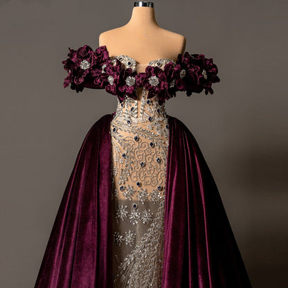 Artistic A-Line Off-Shoulder Evening Dress Beading Crystals Prom Dress AP6177