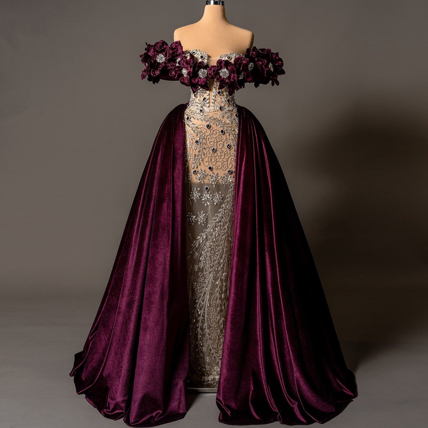 Artistic A-Line Off-Shoulder Evening Dress Beading Crystals Prom Dress AP6177