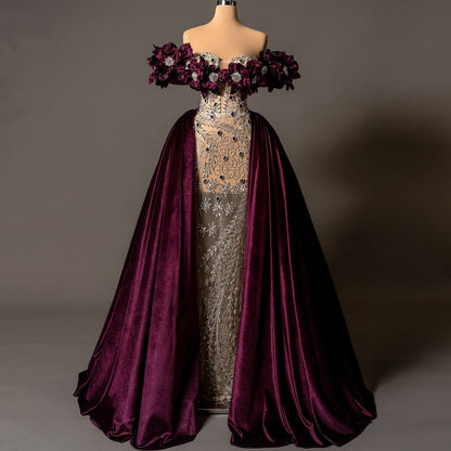 Artistic A-Line Off-Shoulder Evening Dress Beading Crystals Prom Dress AP6177