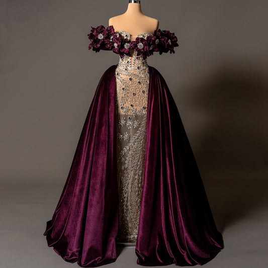 Artistic A-Line Off-Shoulder Evening Dress Beading Crystals Prom Dress AP6177
