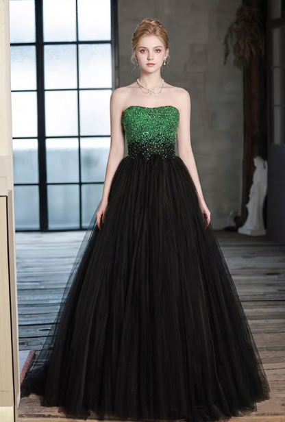 Dreamy Strapless A-Line Sweet 16th Gowns Sequins Layered Tulle Prom Dress AP6178