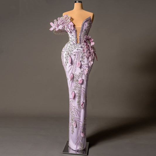 Glam Sheath Strapless Handmade Flowers Sweet 16th Dresses Crystals Beading Prom Dress AP6183