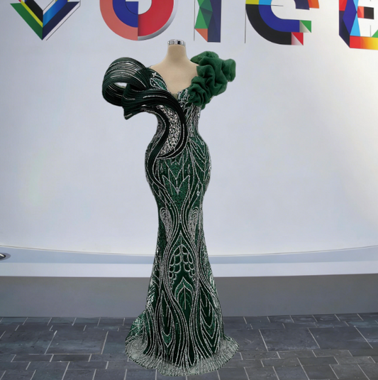 Dramatic Jewel Neck Mermaid Evening Dresses Sequins Rhinestones Prom Dress AP6186